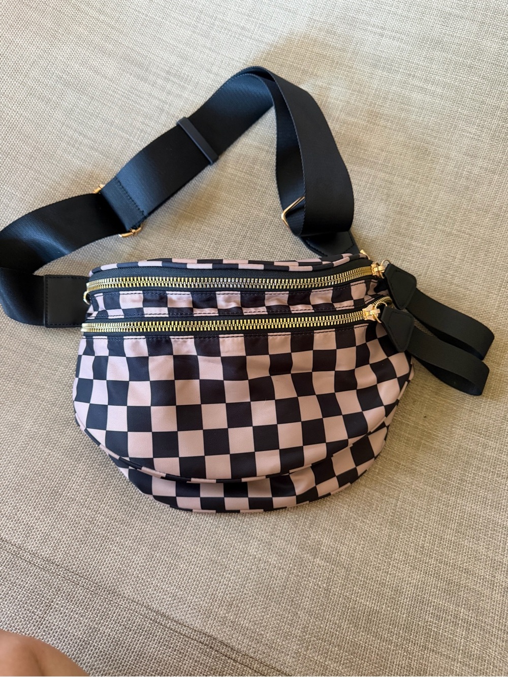 Checkerboard tan and Black Crossbody Waist Bag